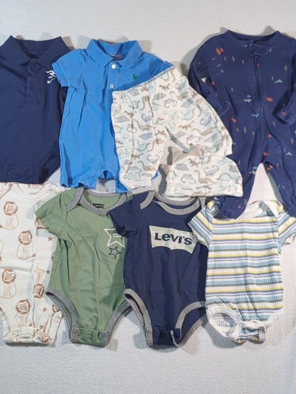 Lot of 8: Outfits Ralph Lauren Levi's Carter's Romper Sleeper Bodysuits, Size 3M